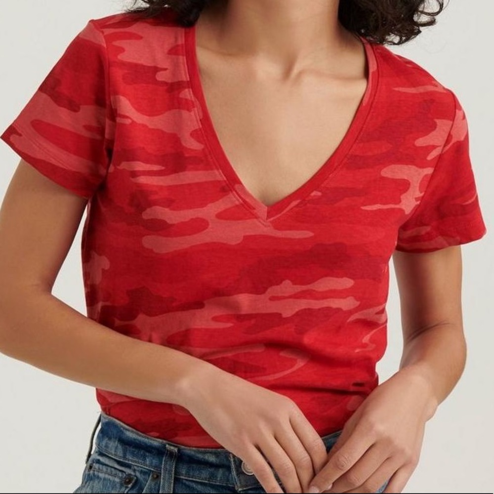 Lucky Brand Red Camo V-Neck Tee
